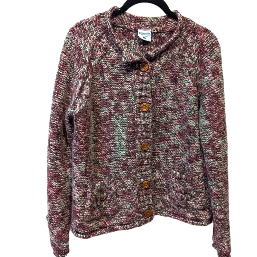 COLUMBIA Pink Marl Wool Blend Bobble Button Pocketed Cardigan (L)